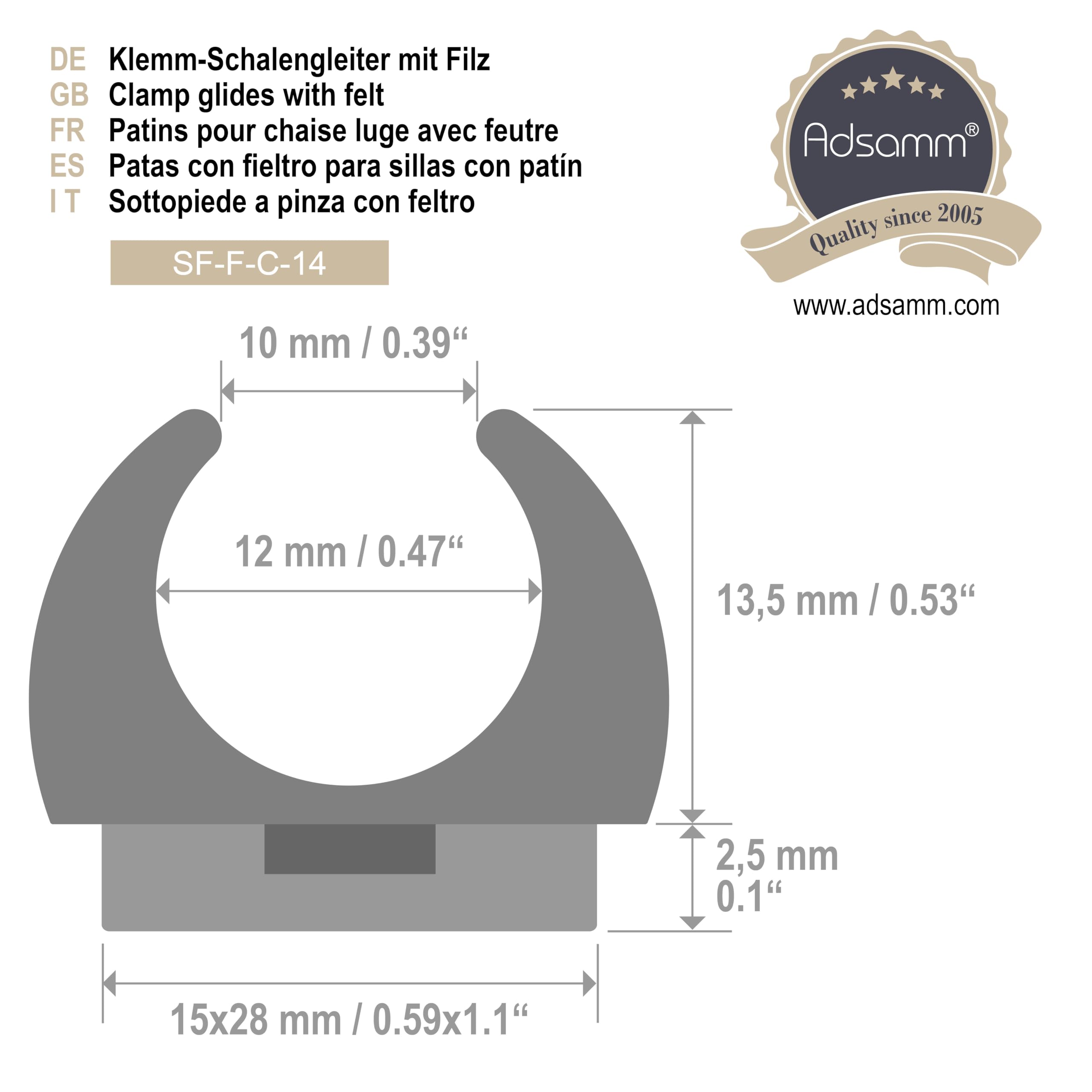 Adsamm SF-F-C-BL-14-32 SF-F-C-BL-14 32 x clamp Shell Gliders with Felt 12-13 mm Black Count — view 2