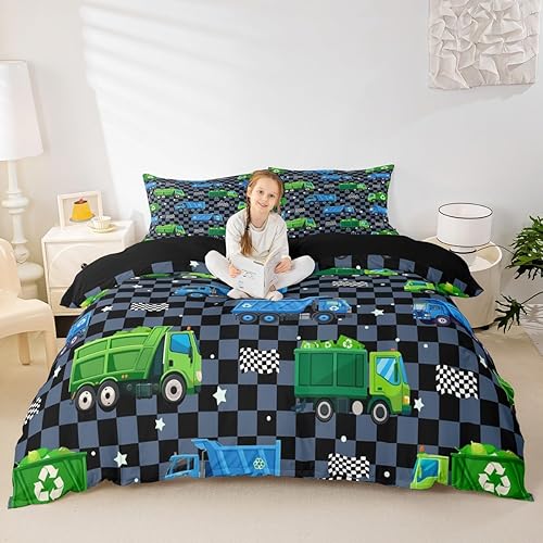 Miniatura 13 de Feelyou Juego de funda de edredón de camión de bomberos, edredón de coche de policía para decoración de habitación de niños, colcha de ambulancia