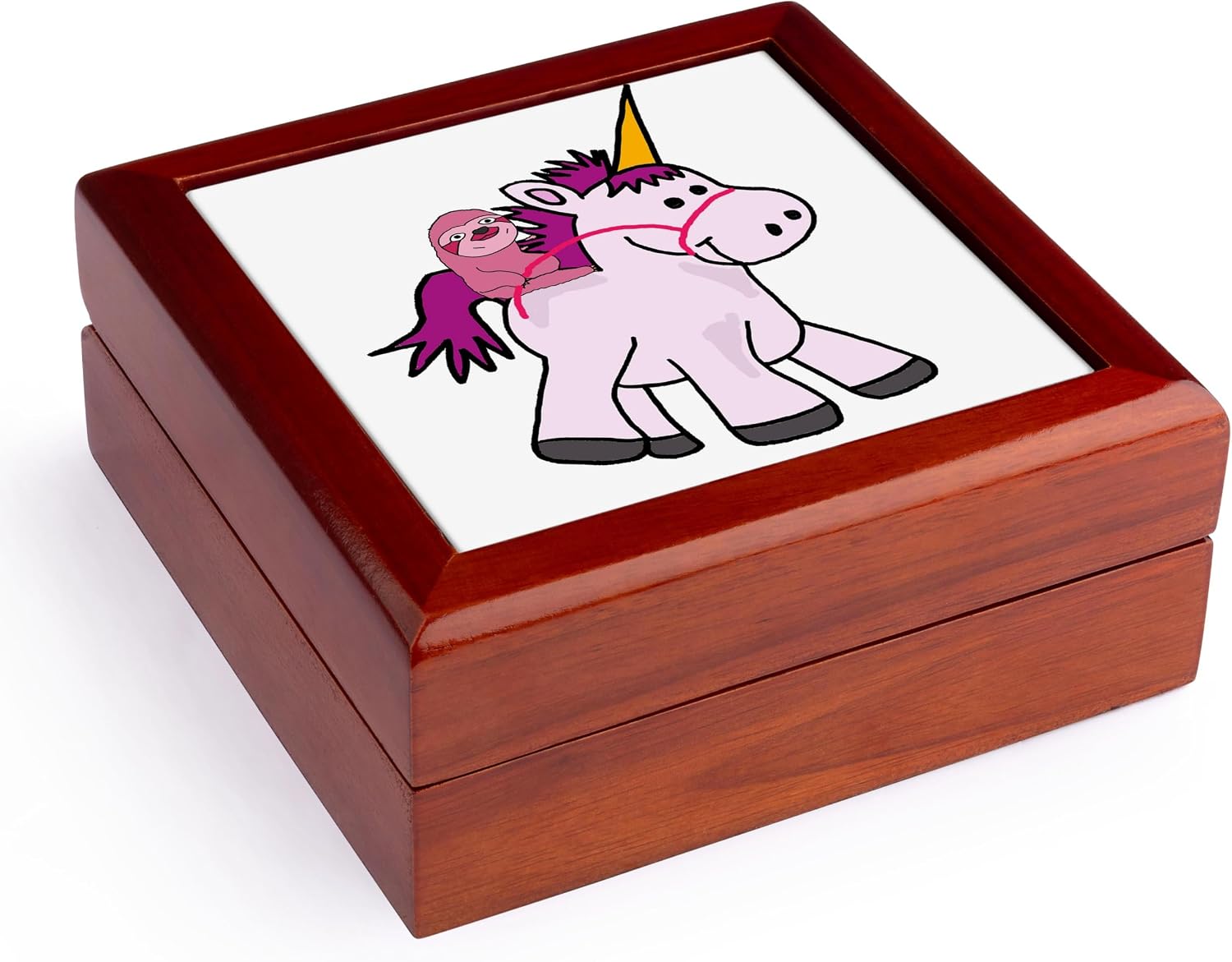 3dRose Cute Funny Sloth Riding Baby Jewelry Box 7 x 7 inch with 4 inch tile