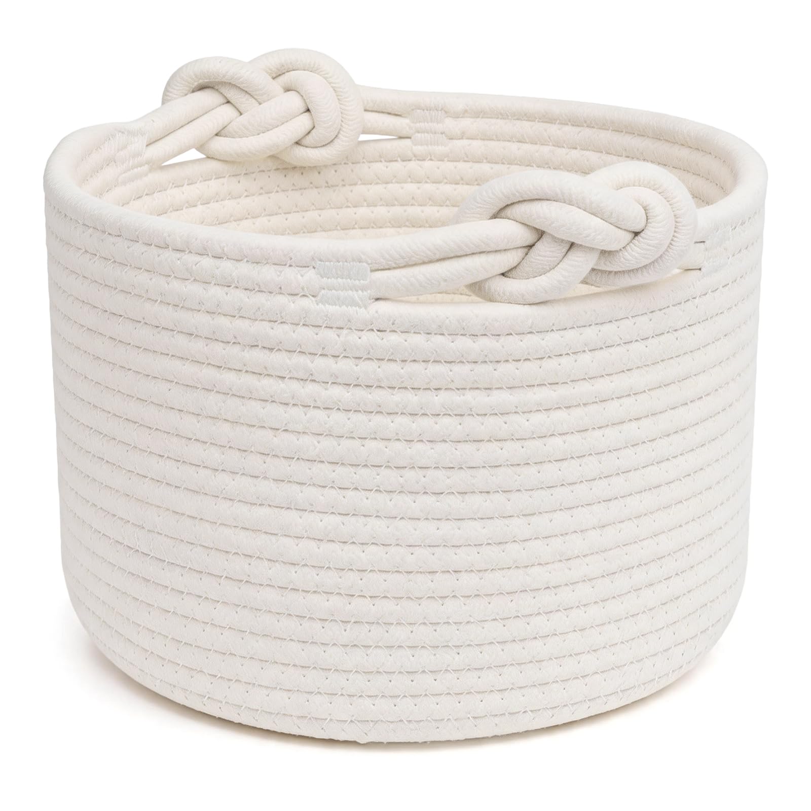 BREEZENEST Woven Rope Storage Basket with Handles, Cotton Rope Shelf Basket, Small Toy Basket for Nursery, Baby Laundry Basket, Blanket Basket, Decorative Gift Basket