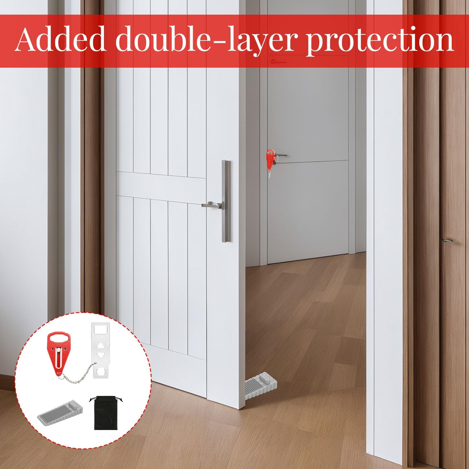 3 PCS Portable Door Lock Set,Anti-Theft,Easy Install Hotel Door Lock Travel Safet for Hotels/Homes with 2 Door Stoppers & Storage Bag,for Travelers and Students - Image 4