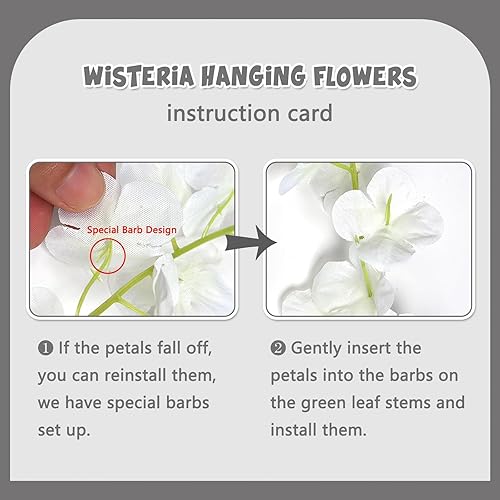 Miniatura 6 de Paquete de 12 guirnaldas de flores colgantes de glicina blanca, enredaderas de flores artificiales de 3.77 pies, glicinia falsa, guirnalda colgante