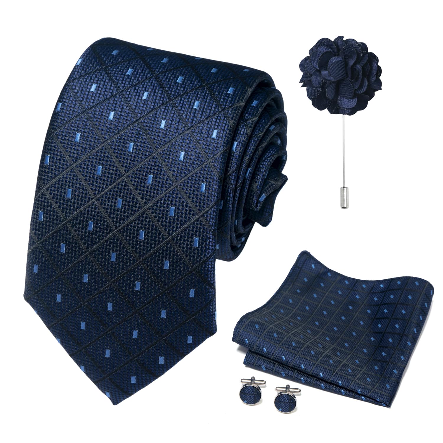joy alice 70 Colors Ties Set Men Mixed Color Necktie Handkerchief Cufflinks Brooch 3.15 Formal