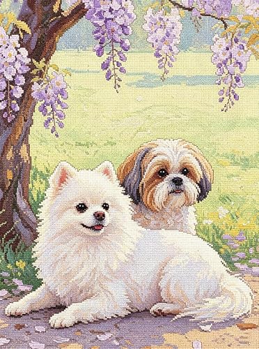 FanZheZhe Cross Stitch Kits for Adults Beginners Suitable for Adult Beginners, Entry-Level and Advanced Simple Cross Stitch Pattern Set Needlework Dog 11ct40x50cm
