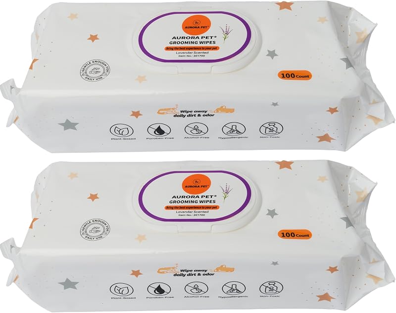 Lenços de Higiene para Cães e Gatos Aurora Pet Lavanda, Extra Grossos, 200 Unidades