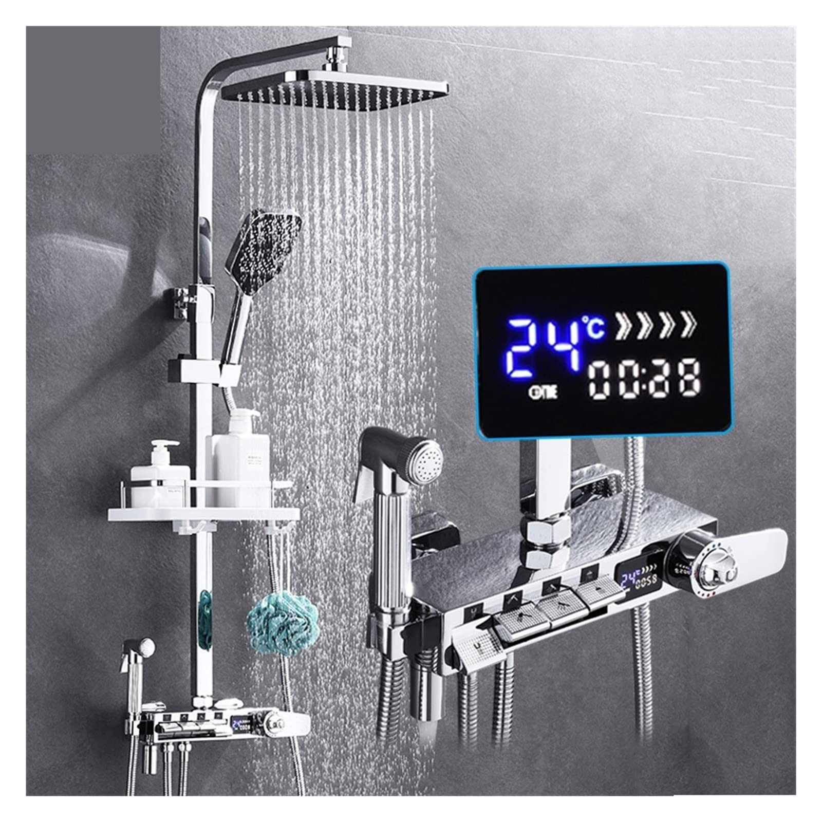 Soywim Black-Abs-A01 Shower System, Brass Thermostatic Digital Display Shower Faucet Set Black,Rain Column, Wall Mount(Black-Abs-A01)