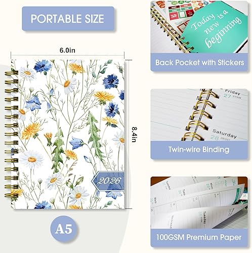 Miniatura 72 de Ymumuda Agenda 2026, agenda diaria semanal y mensual, enero de 2026 a diciembre de 2026, 8.4 x 6.3 pulgadas, calendario 2026 con pestañas, cuaderno