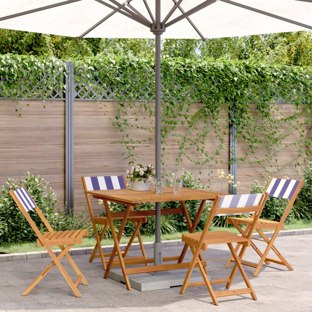 Set Pranzo Giardino 5 Pezzi Legno Acacia Tavolo e Sedie Pieghevoli | Set pieghevole salvaspazio in legno massello con foro per ombrellone, ideale per momenti di relax in terrazzo o patio.
