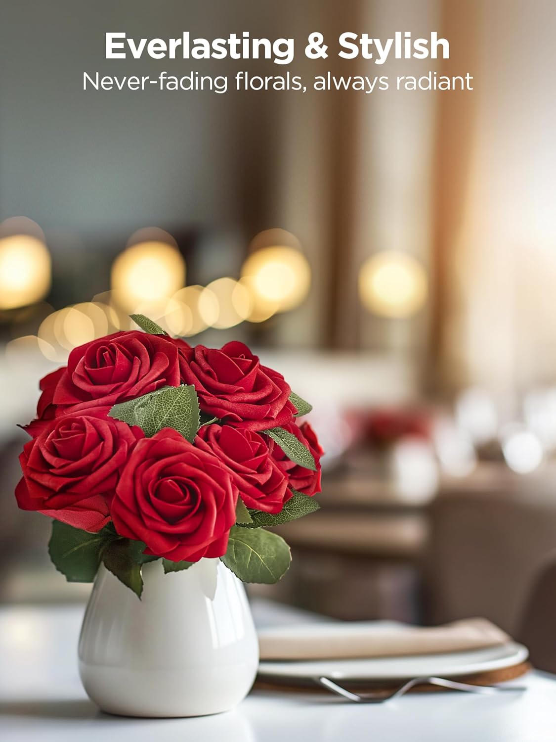 InnoGear Artificial Flowers, 25 Pcs Dark Red Foam Fake Roses Bulk with Stems for Decoration DIY Wedding Bouquets Centerpieces Bridal Shower Party Christmas Tree - Image 6