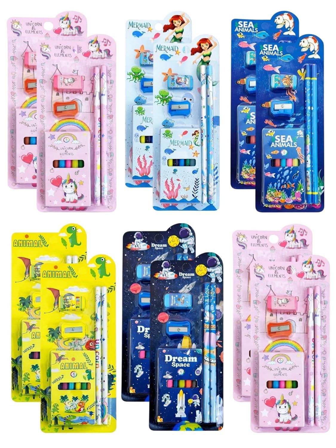 12-Pcs-Best Return Gift Set Cartoon Theme Stationery Gift Set with 2 Pencils, Sharpener, Eraser and 6 Color Pencils, Complete School Supplies |Birthday Return Gifts for Kids-image-5