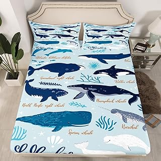 Erosebridal Whale FittedÂ Sheet Twin for Kids Boys Girls,Coastal Sea Animal Seal Sea Lion Dolphin Bedding Set,Beach Ocean Creatures Under The Sea BedÂ Sheets,Tropical Nautical Sea Life Whale BedÂ Set