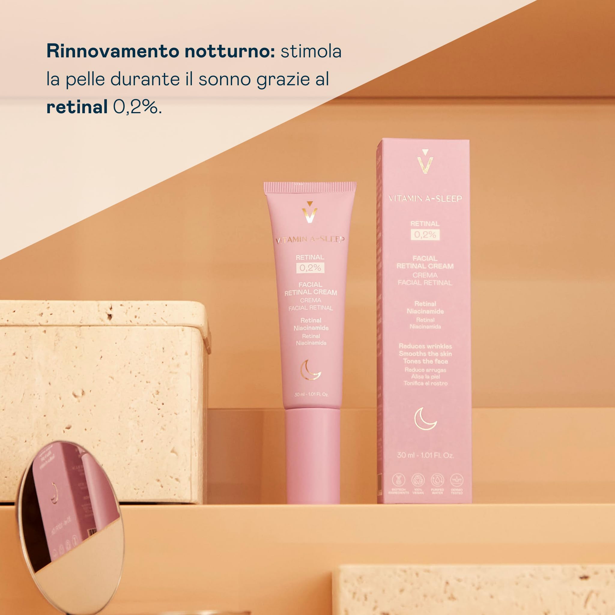 VALQUER Crema Viso Notte con Retinale 0,2% Vitamina A-Sleep | Crema Rassodante Antirughe con Niacinamide | Migliora la compattezza e uniforma l'incarnato | Vegana | 30 ml