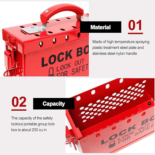 Miniatura 3 de WISAMIC Caja de bloqueo de etiquetado de bloqueo de grupo: con 13 ranuras Caja de bloqueo de seguridad portátil acero rojo