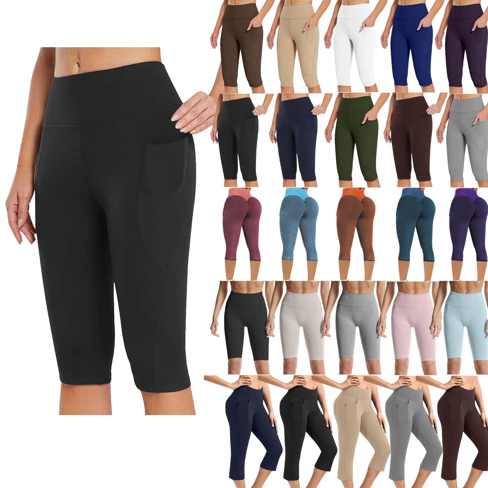 Capri Leggings with Pockets for Women Tummy Control High Waisted Yoga Pants Summer Workout Hiking Running Leggings