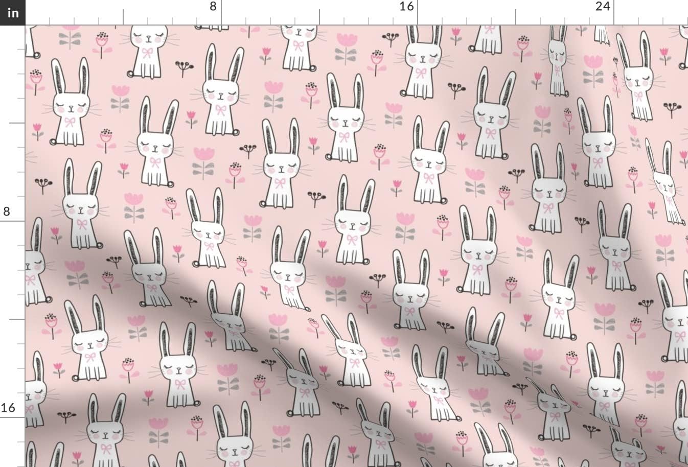 Spoonflower Fabric - Dreamy Bunny Rabbit Pink Pets Spring Easter Bunnies Rabbits Printed on Upholstery Velvet Fabric Fat Quarter - Upholstery Home Decor Bottomweight Apparel