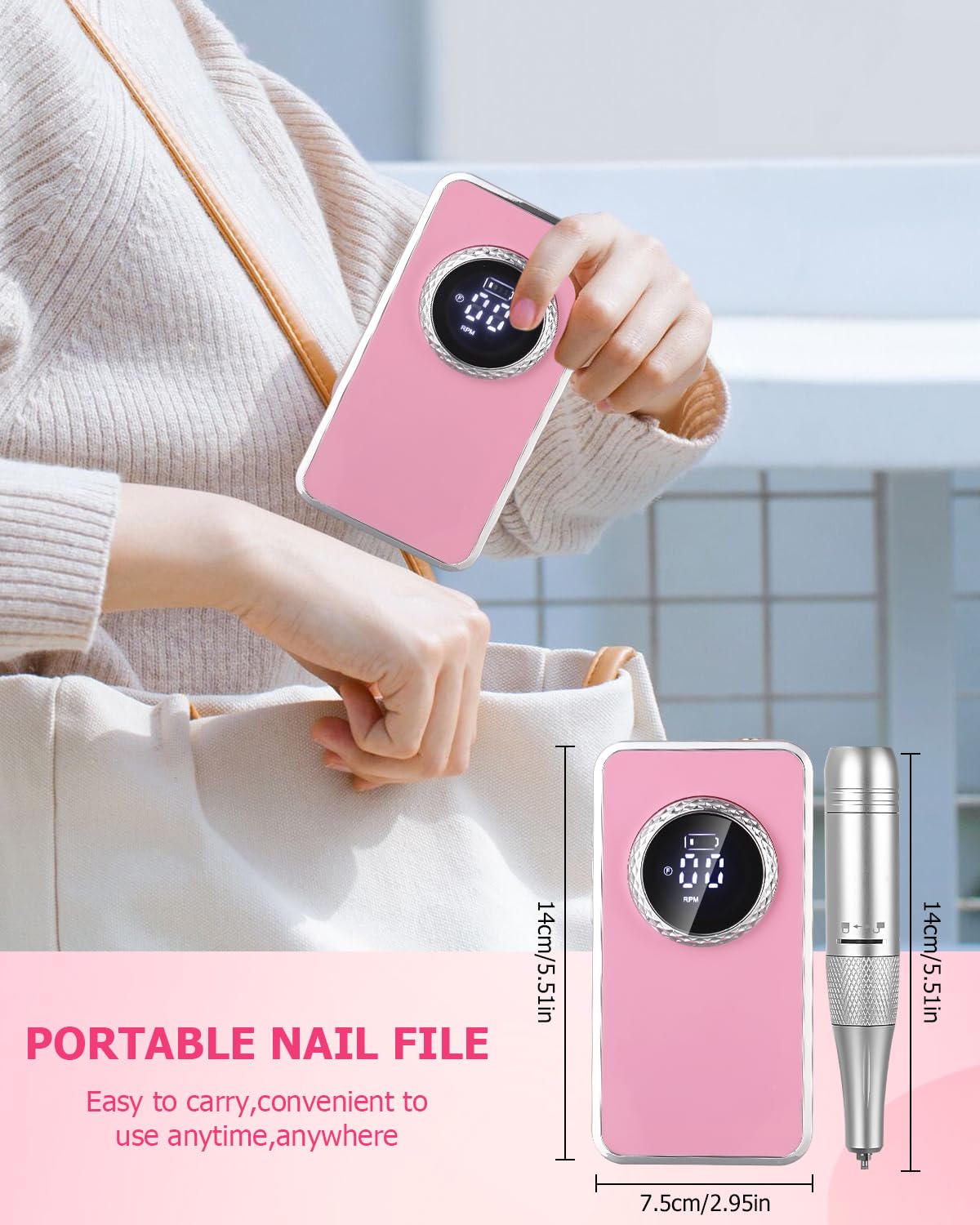 Torno para Uñas Profesional 50000RPM,Taladro Eléctrico para Uñas Profesional,Lima Electrica Uñas,Kit de Lima Portátil para Uñas de Gel con Pantalla LED para Hogar y Salón