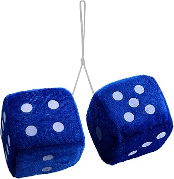 Vaygway Pair White and Blue Fuzzy Mirror Dice for Car 3 Pair Blue and White Stylish Vintage Plush Decorative Hanging Mirror Fuzzy Dice for Car Blue