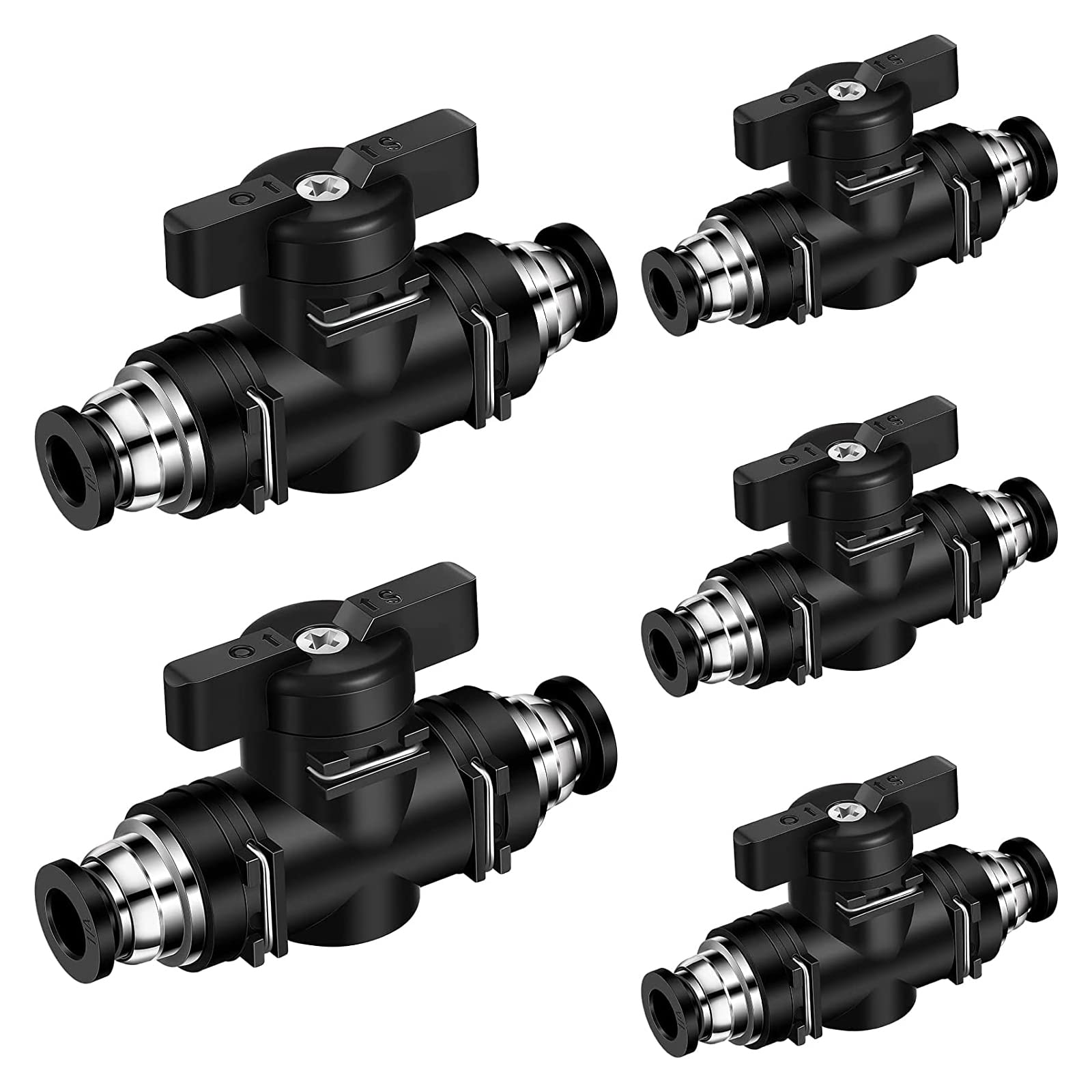 THE WHITE SHOP 5 Pieces Pneumatic Ball Valve Push to Connect Fittings Ball Valve PVC Air Flow Control Valve Air Fittings Straight Quick Connect Union Air Quick Connect Air Hose Fittings