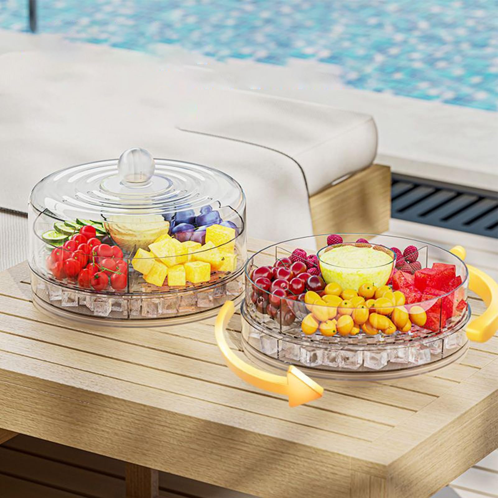 Server per buffet di cibi freschi, vassoio per verdure refrigerate, vassoio per cocktail con gamberetti, piatto rotante per verdure con cubetti di ghiaccio, pulito e facile, perfetto per buffet e