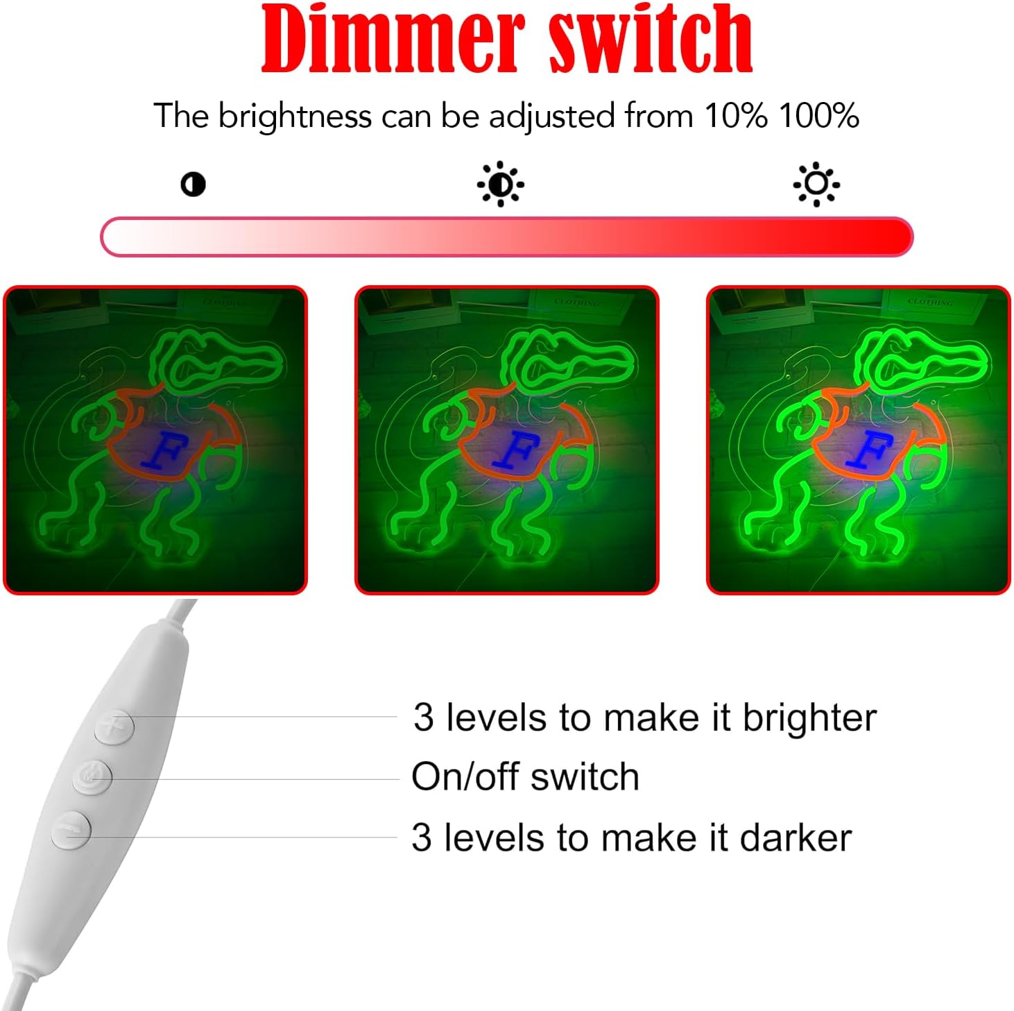 Football Team Neon Sign, Dimmable Light Up, Florida Gators Team Neon Sign Hanging USB Powered for Wall Decor, Birthday Gift for Basketball Rugby Fans Green Light Sign for Party Club Bar Dorm