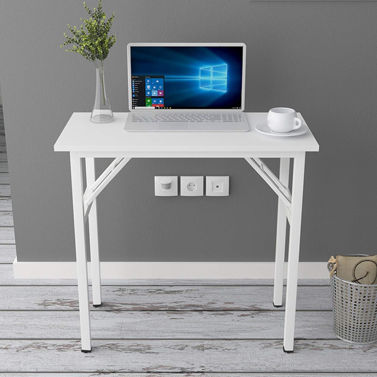sogesfurniture Tavolo Pieghevole Scrivania compatta per Computer Scrivanie PC Tavolo da Pranzo per casa e Ufficio, Studio e Scrittura, BHEU-AC5-8040 (Bianco)