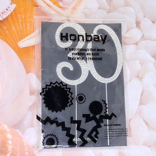 Miniatura 7 de Honbay Decoración para tartas de 30 diamantes de imitación de cristal brillante decoración para tartas para fiestas de cumpleaños 30 o aniversario