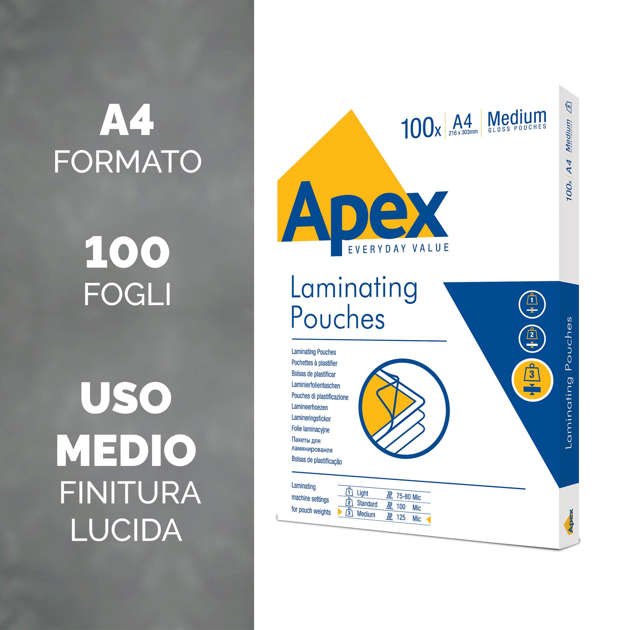 Fellowes Apex Pouche per Plastificazione A4, Finitura Lucida, 100 Fogli