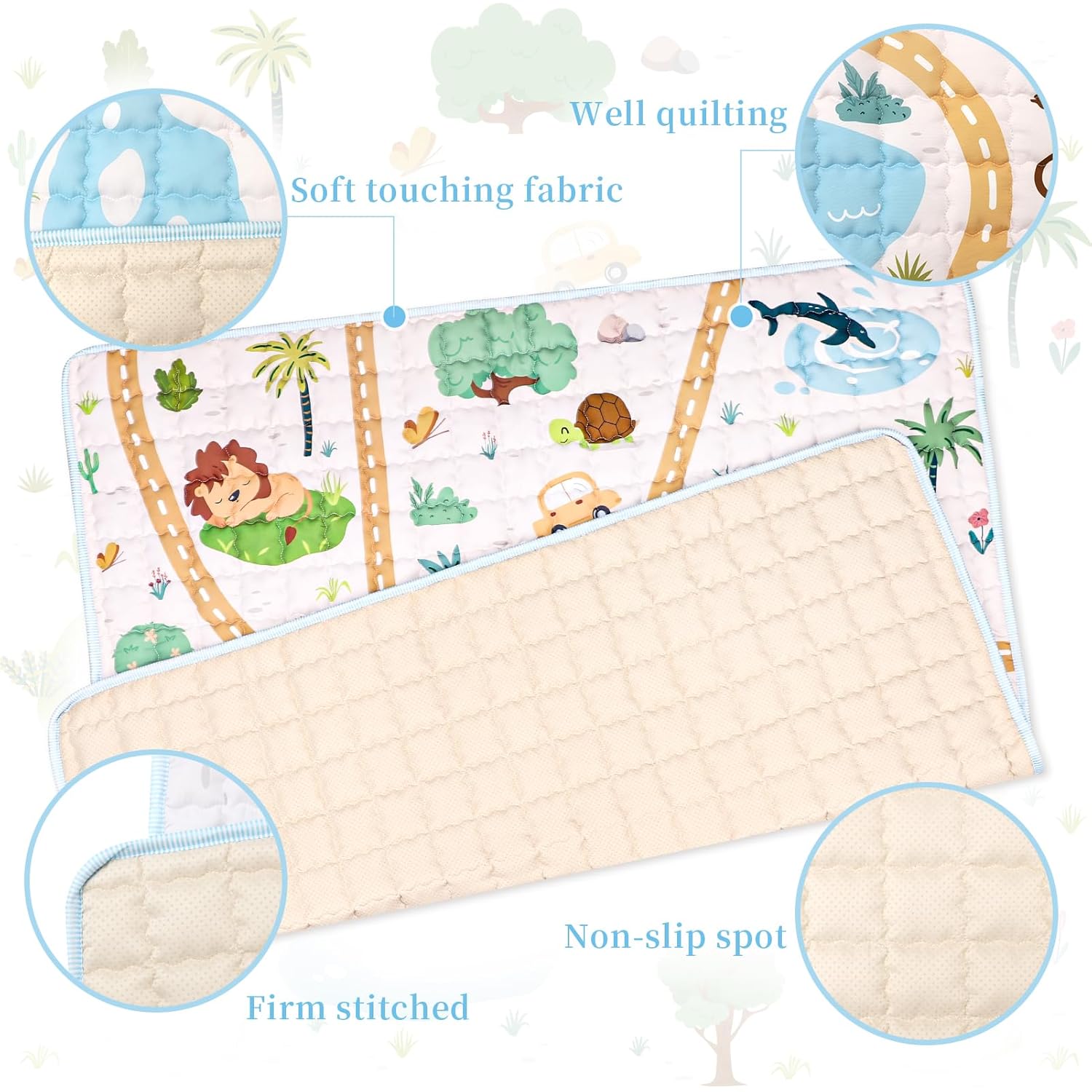Baby Mat Non-Slip 50x50 for Floor, GFU Thick One-Piece Crawling Mat, Foldable and Machine Washable for Boys (Animals)