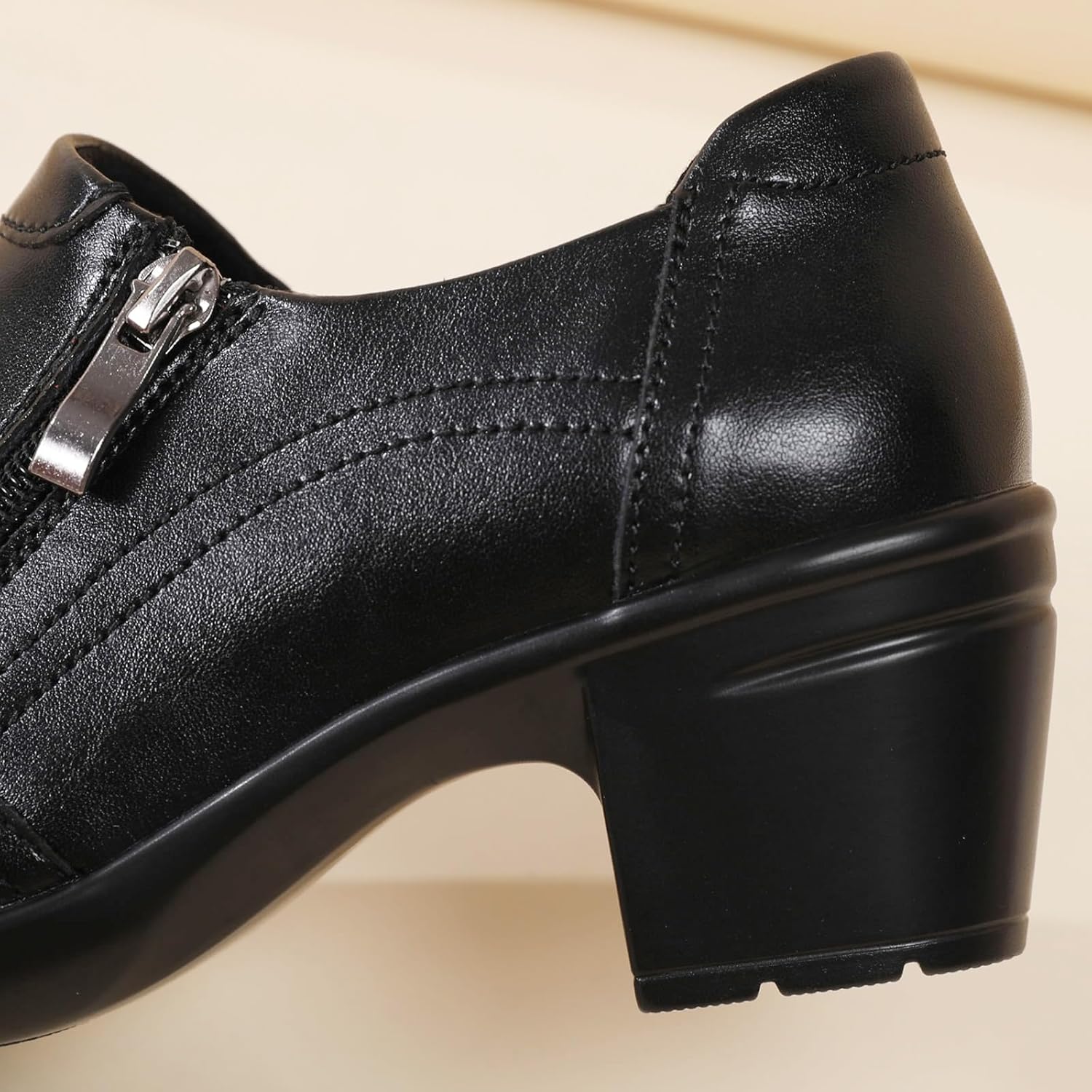 Loafers for Women Black Dress Shoes high Heel Loafers & Slip-Ons Zipper Chunky Block Comfortable Dressy Pumps Business Casual Ladies Heeled Work Office Flight Attendant Shoes - Image 5