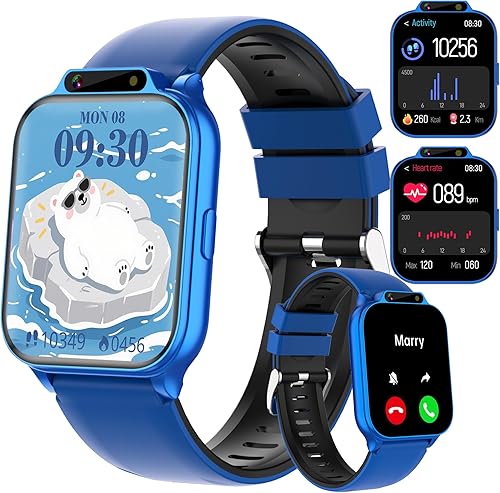 Reloj inteligente para niños de 1.85 pulgadas con rastreador de fitness, modos deportivos impermeables IP68, monitor de frecuencia cardíaca, botón