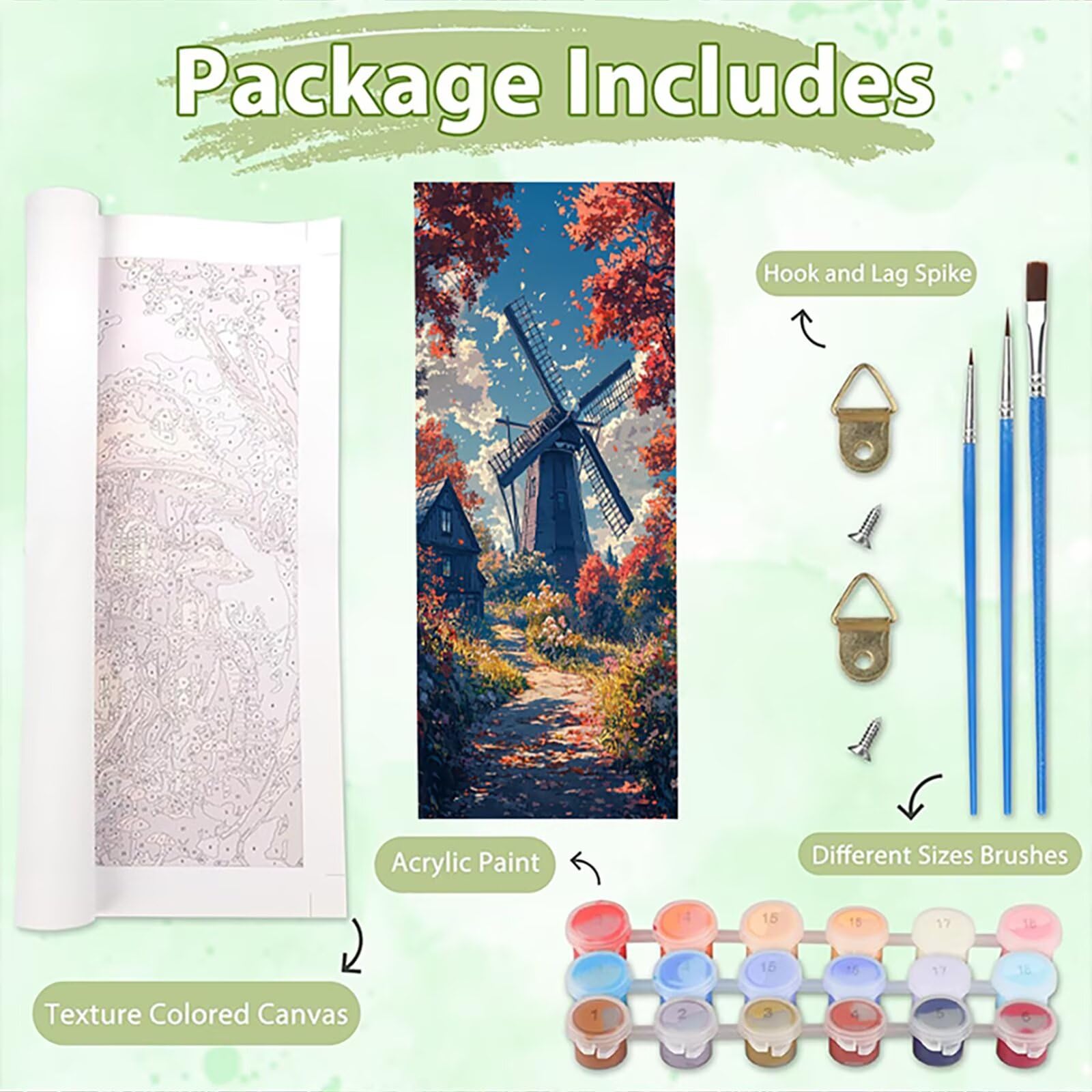 Mulini Eolici Dipingere z i Numeri Adulti, Misura XXL 80 x 240 cm, Giardino 1 farba według liczb zestaw Principianti z 3 groszkami, zestaw Fai Da Te, Hobby Creativi Adulti Decorazioni, (Senza Cornice
