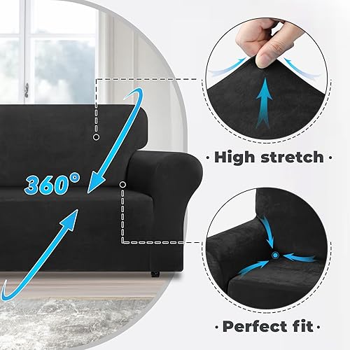 Miniatura 3 de WEERRW Funda de terciopelo para sofá de 3 cojines, fundas elásticas para sofá con espuma antideslizante y parte inferior elástica, protector de