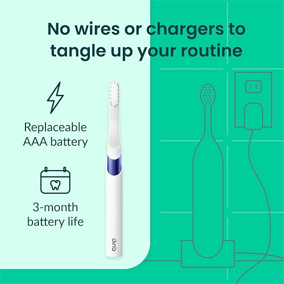 Quip Sonic Toothbrush for Adults with Timer - Includes Extra Brush Head and Travel Cover Mount - Electric, Soft Bristle Refill Head, Metal Handle, 3 Month Battery Life - Travel Toothbrush - Indigo