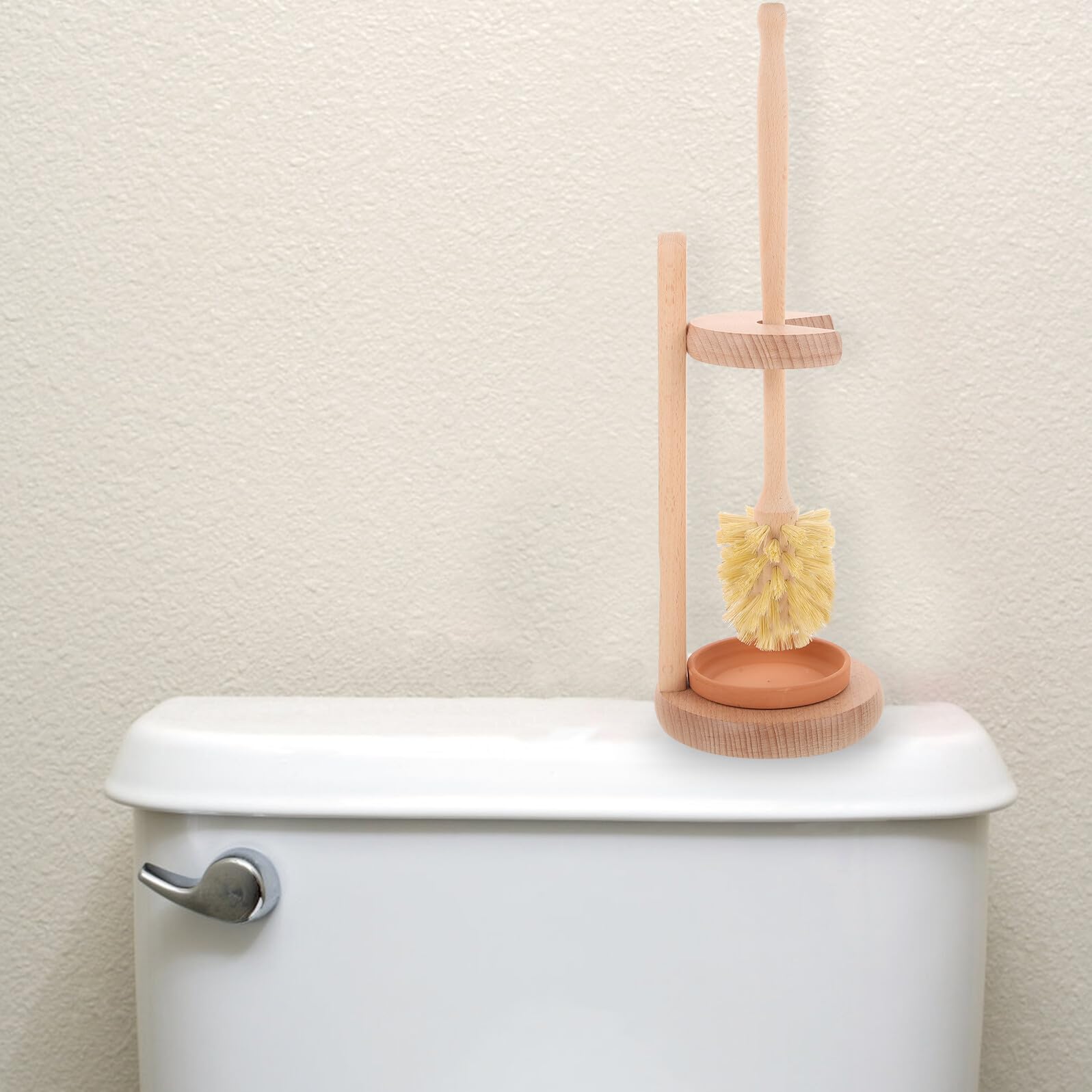 Cepillo de Limpieza para Inodoro 1 Set con Base de Madera y Cerámica | Color Caqui, Quita Manchas a Fondo, Limpieza Fácil para Hotel y Centro Comercial