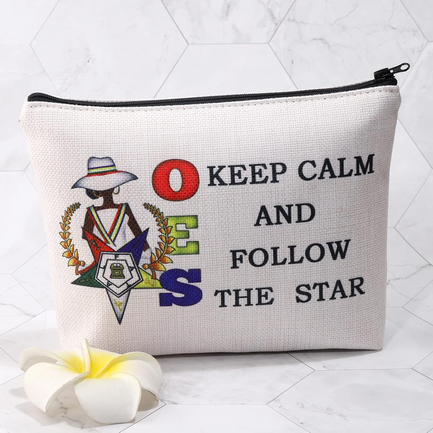 LEVLO Order of The Eastern Star Sorority Cosmetic Make Up Bag OES Sorority Gift Keep Calm and Follow The Star Makeup Zipper Pouch Bag for Women Girls(Follow The Star) - Image 4