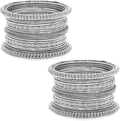 Aheli Brazaletes tribales tradicionales de plata envejecida oxidada, joyería vintage para mujer, juego de 2 tamaños 2.6