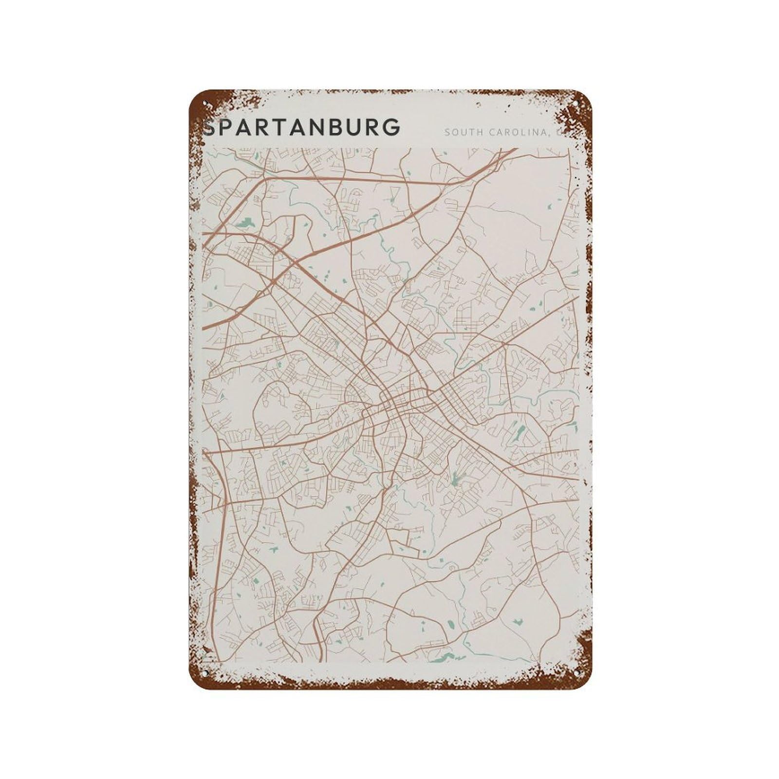 xiaoxiaoshen Spanburg Map South Carolina Travel Gift Minimalist Wall Decor Art Metal Tin Poster Modern Home Decor Art Home Bar Shop Decorations Vintage Sign 30x20cm