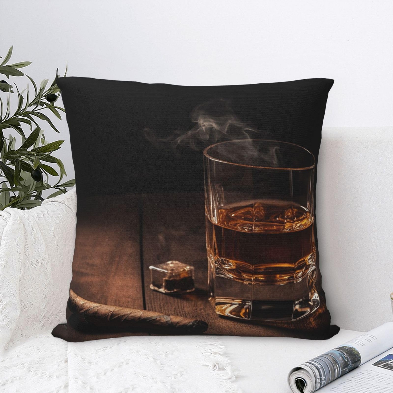 FodPand Luxury Velvet Throw Pillow Covers 24"x24" Super Soft Decorative Pillow Cases - Cigar & Whiskey Pillowcases Modern Lumbar Cushion Cases for Couch Sofa Bed Pillow Shams