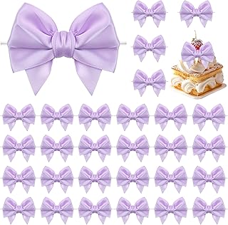 Purple Twist Tie Bows for Treat Bags, 30 Pack 3.5 Inch Premade Satin Ribbon Bows for Gift Wrapping Crafts Party Decoration Wedding Favors Bridal Shower Christmas Tree Decor Cake Pops Candy
