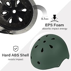 OUWOR Kids Skateboard Bike Helmet for Boy and Girl, Lightweight Adjustable, Multi-Sport for Bicycle Skate Scooter (Blackish Green, Small)