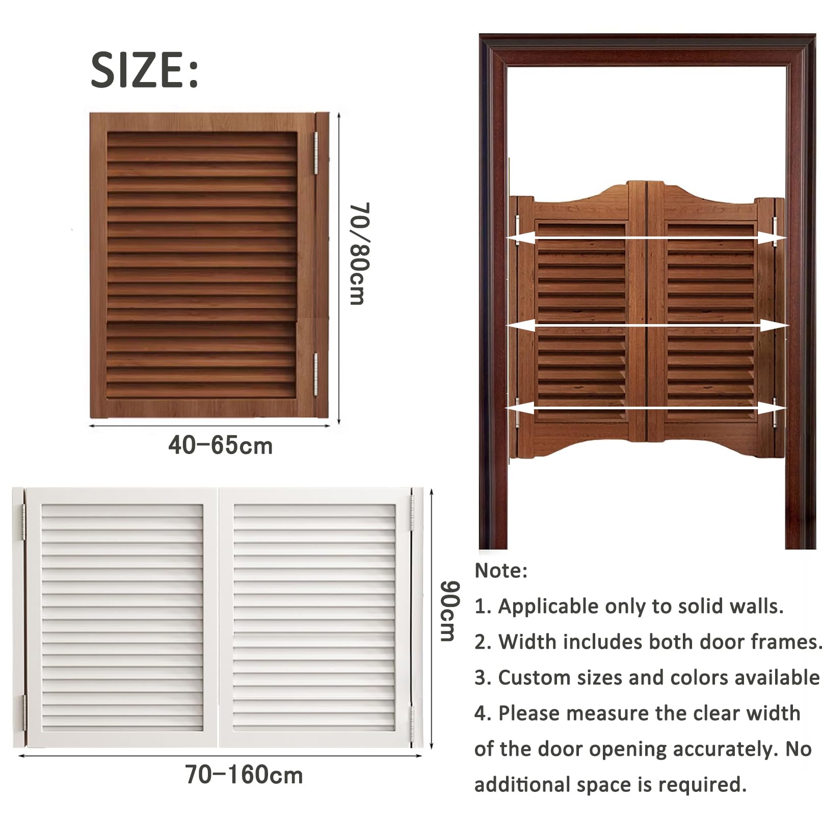 Portes de café, Porte Battante Rétro À Persiennes, Porte De Bar En Bois, porte saloon western 2 battant, Cloison Parlour Butler Porte À Fermeture Automatique Avec Charnières, Brown W85×H90cm