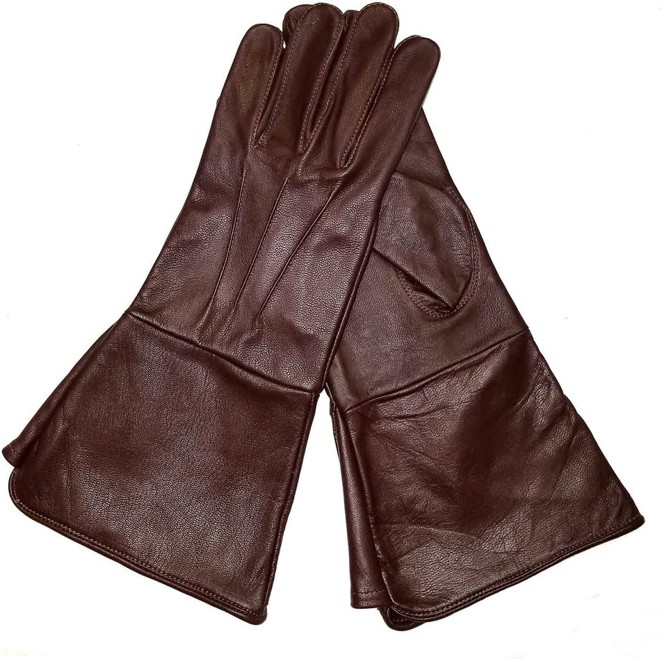 Leather Gauntlet Gloves Long Arm Cuff (Brown, XX-Large)