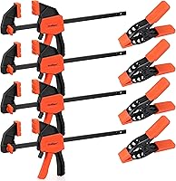 HORUSDY 8-Pack Woodworking Clamps: 4x 6in F-Bar & 4x 4in Spring Clamps, 75 lbs Force, Quick-Release Spreader Set