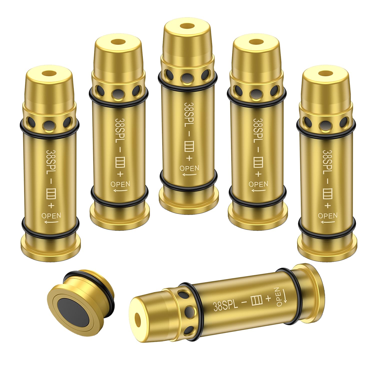 Tipfun 6 Pieces 38SPL Laser Training Cartridge with Built in Rubber Snap Cap for Dry Fire and Laser Bullet Sight Training Including Extra Back Cap and O-Rings