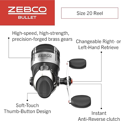 Miniatura 2 de Zebco Bullet Spincast Fishing Reel, Durable All-Metal Construction, Solid-Brass Pinion Gear, Pre-Spooled with 10-Pound Zebco Fishing Line, Black