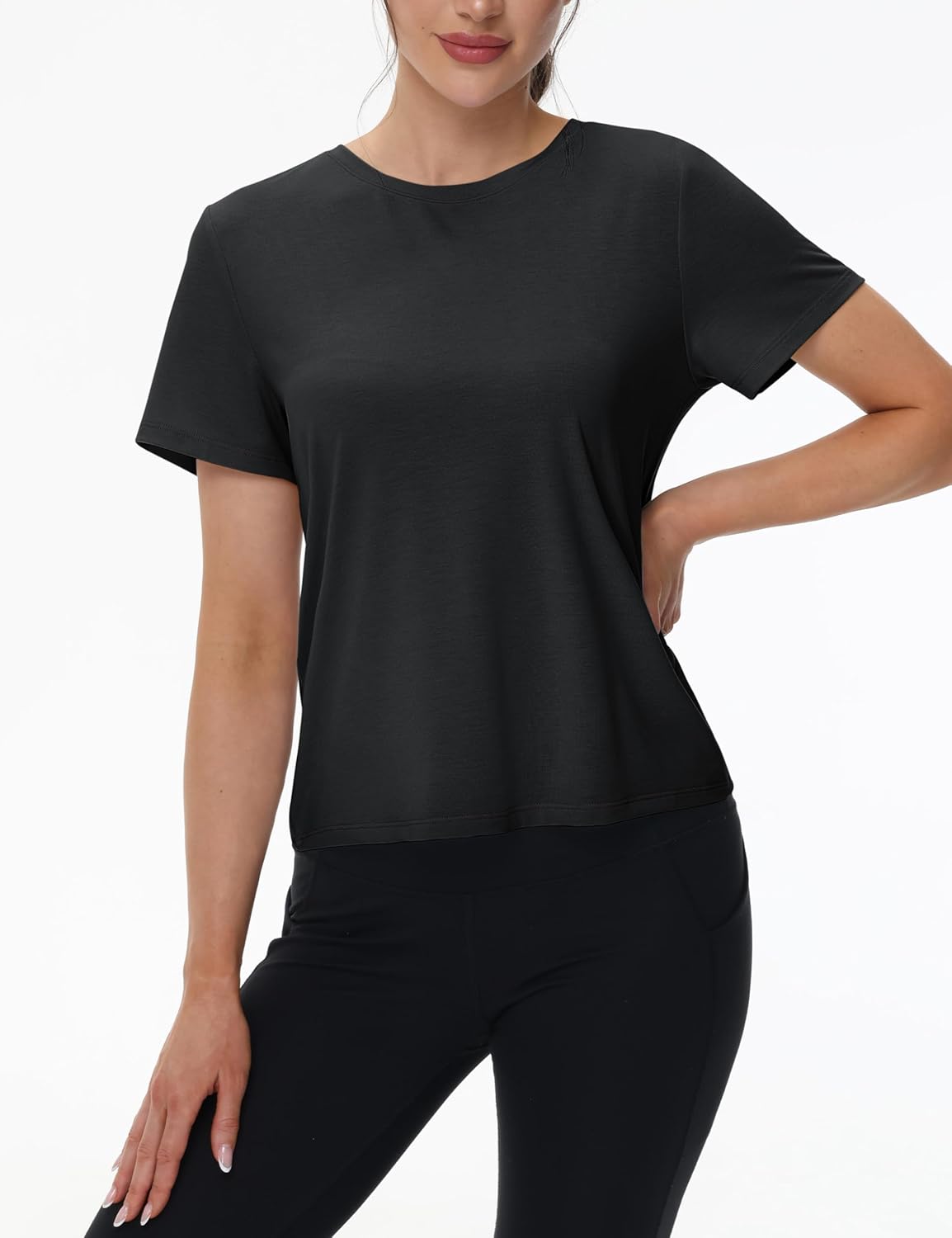 TACVASEN Workout Tops for Women Short Sleeve Cropped Split Back Athletic Shirts Breathable Exercise Running Gym Shirts - Image 3