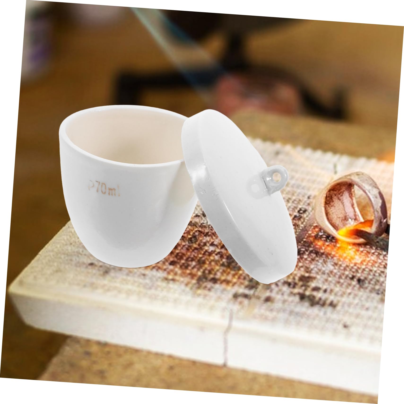 Creuset en Céramique de Laboratoire 70ml Résistant Haute Température avec Couvercle Blanc, pour Recherche et Enseignement, Lot de 2 Pièces