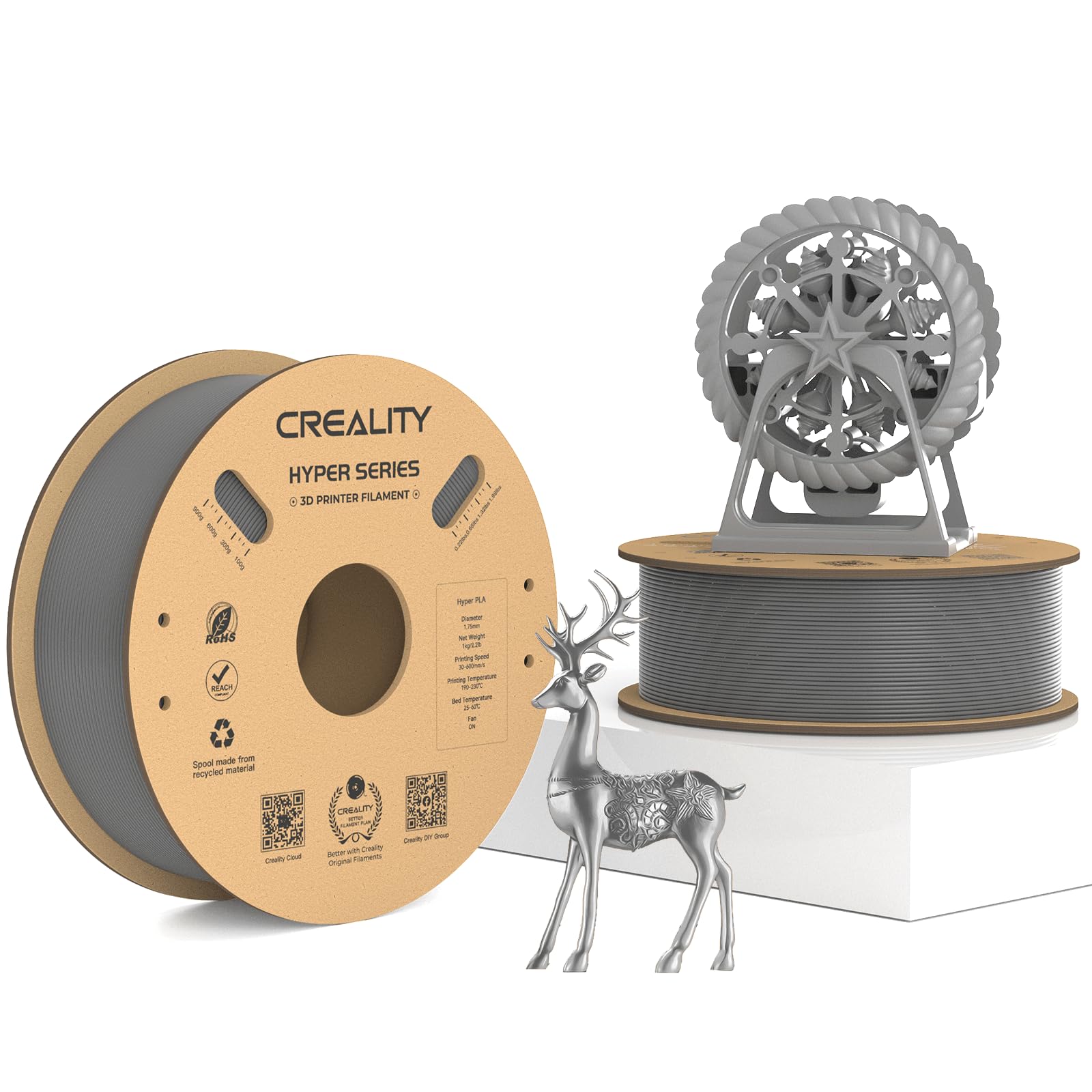Creality Hyper PLA Filament 2KG, Up to 600mm/s High Speed 3D Printer Filament PLA 1.75mm, No-Tangling Stronger Toughness Fit Most 3D Printers