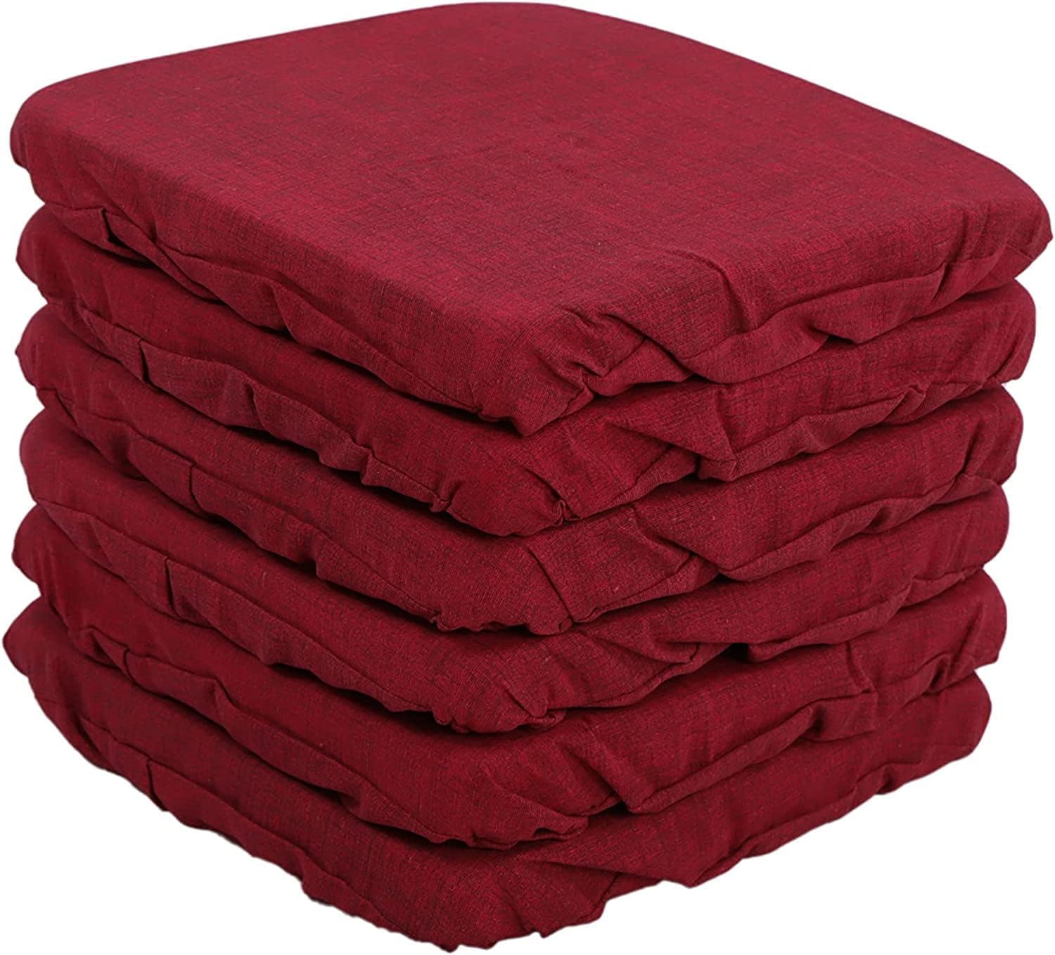 Set 6 Cuscini Sedia Coprisedia Imbottiti Vesto Molla Loneta con Elastico Tinta Unita (40x40)- BORDEAUX