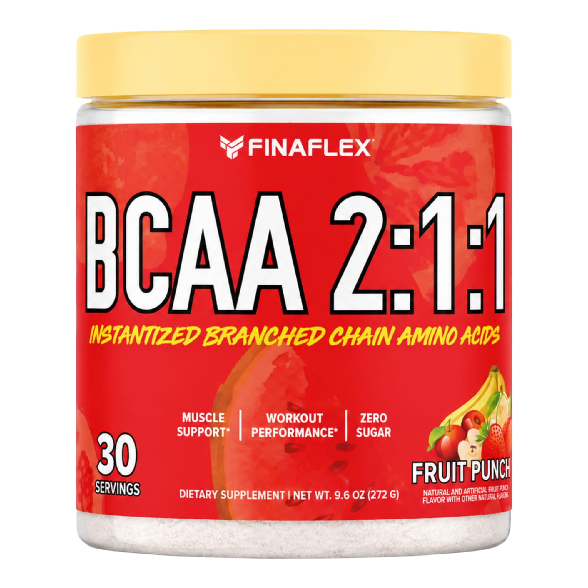 FINAFLEX Suplemento de BCAAs 2:1:1 em pó com vitamina C, sabor Fruit Punch, 30 porções